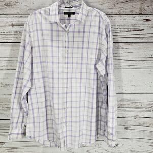 Banana Republic Purple White Plaid Grant Fit 120's Supima Shirt Size L